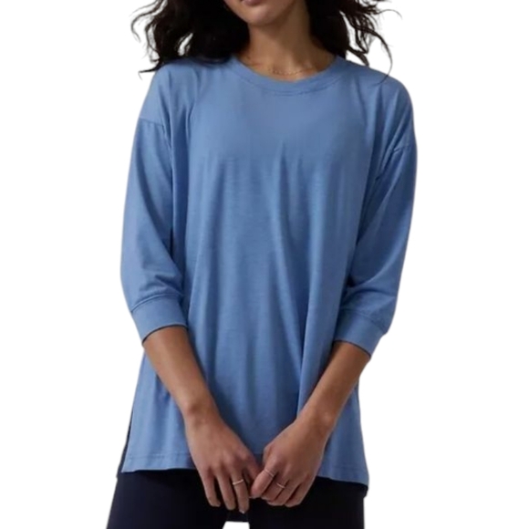 Athleta Inspire Slate Blue Relaxed Fit Oversized 3/4 Sleeve Tee Sz S - Picture 15 of 16